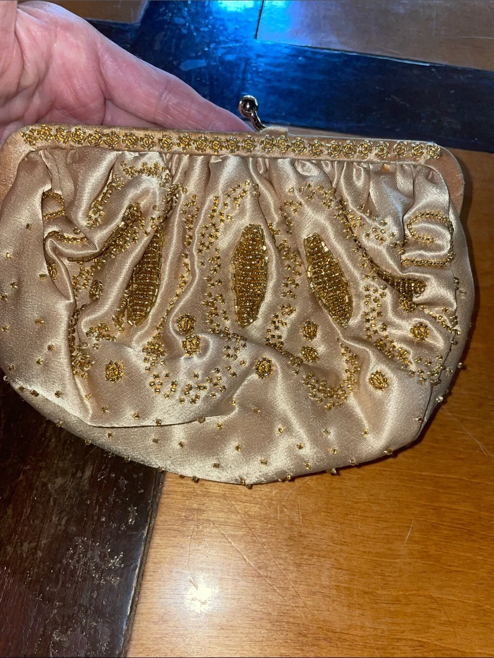 La Regale from Hong Kong Gold Beaded Satin Clutch